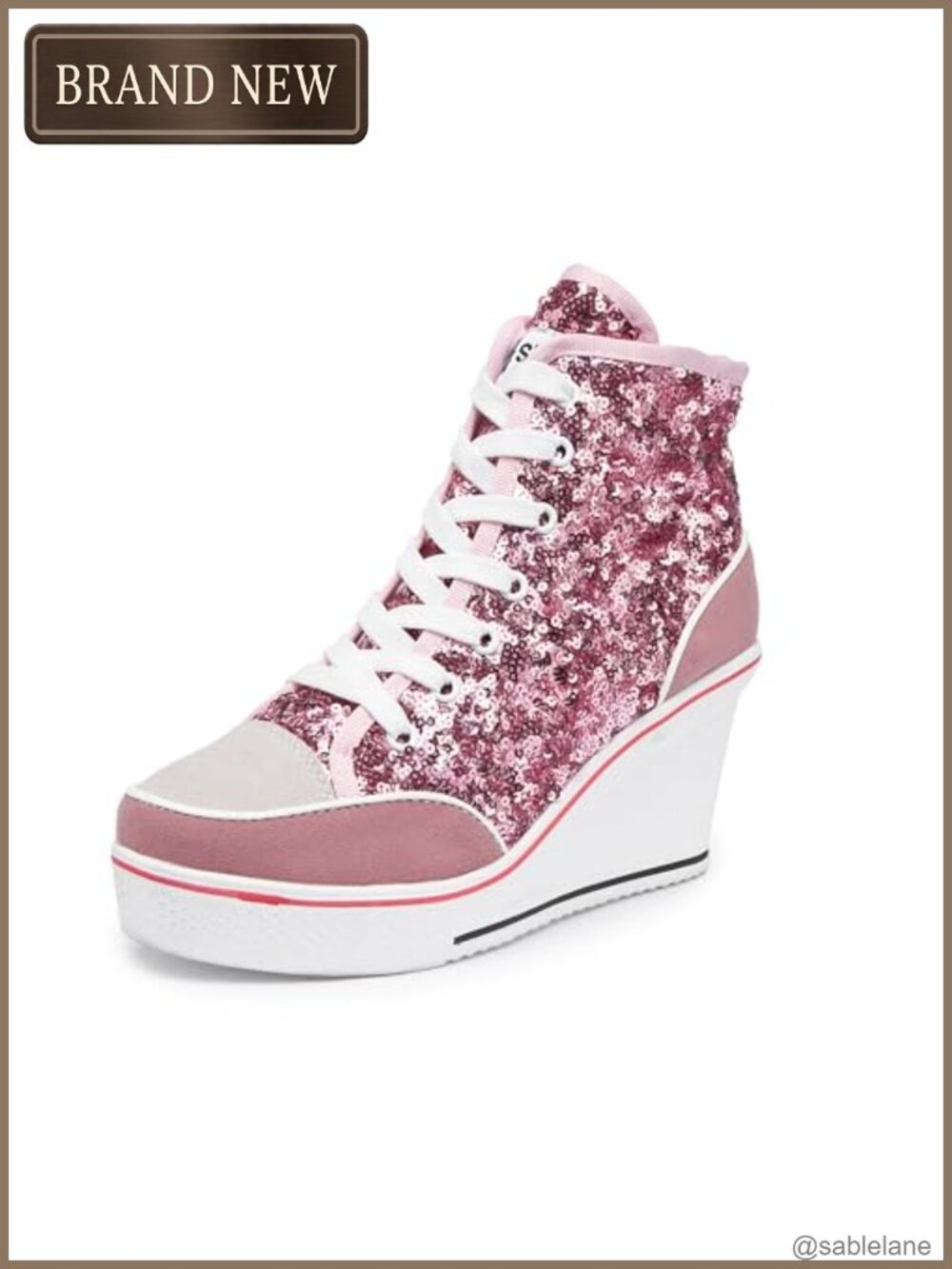 Canvas High-Heeled Sneakers for Women Platform Wedges Pump Shoes Bling